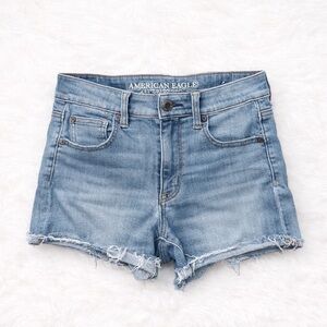 American Eagle Hi Rise Shortie Denim Shorts Light Wash Stretch Size 4